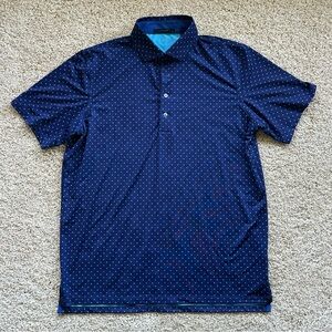 Greyson Men’s Polo Shirt Navy Blue Allover Wolf Logo Print Size L